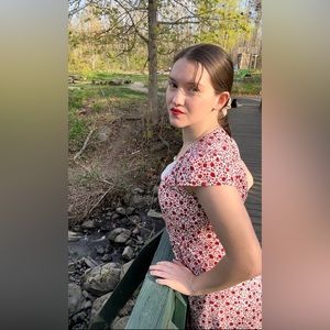 Reformation Jeans True Wrap Mini Dress Poppy Red Burgundy Roses